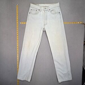 Vintage Levis 501 Jeans Mens Light Wash Straight USA 90s Faint Stains Fits 28x30